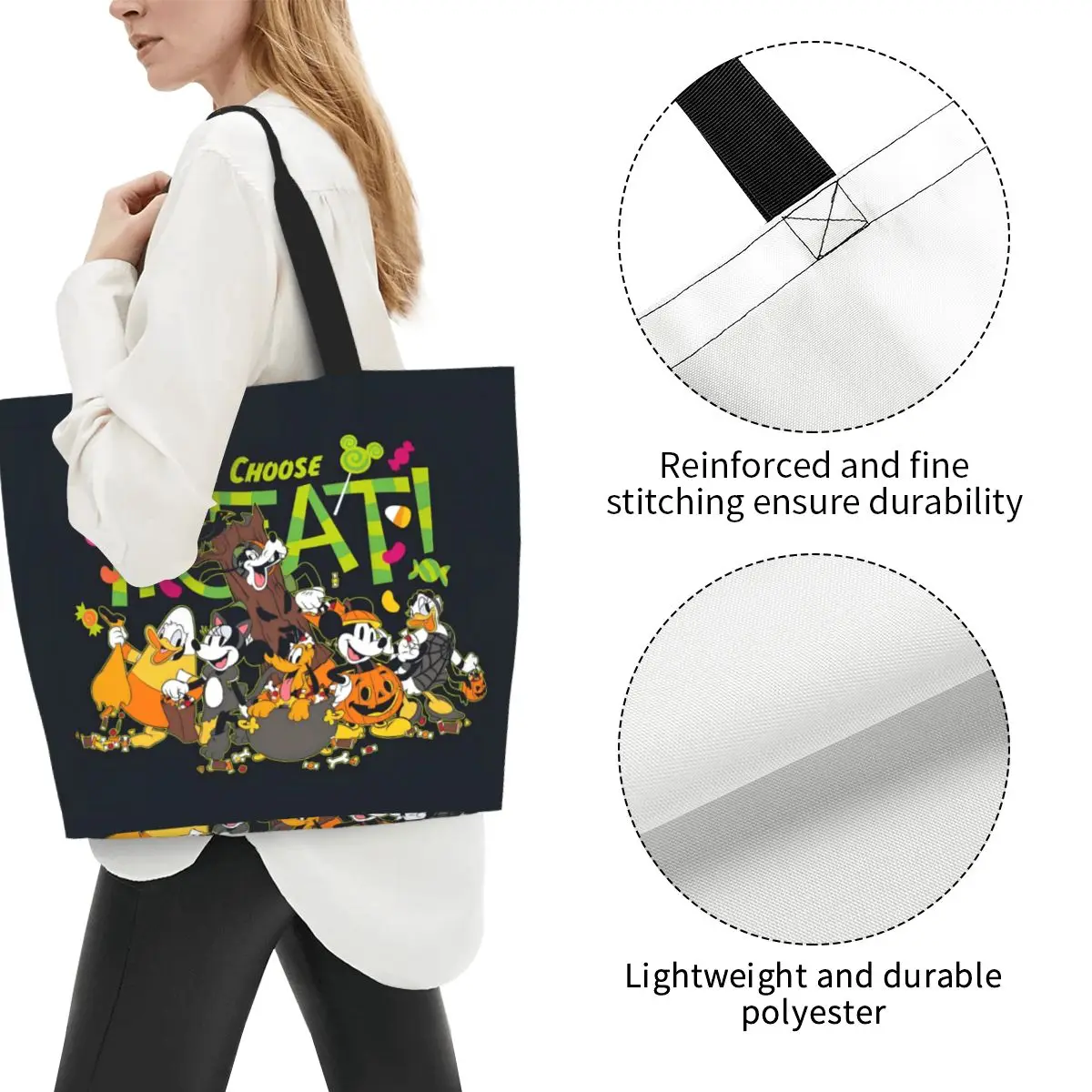 Custom Fashion Mickey Mouse Minnie Anime Shopping Tote Bags riutilizzabile Halloween Pumpkin generi alimentari borsa a tracolla in tela