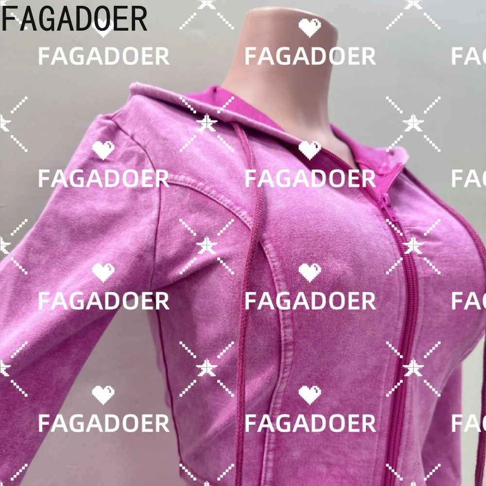 FAGADOER Quality 2 Piece Sets Women Outfit Fashion Zip Hooded Patchwork Jacket + Stretchy Flare Pants Suit Streetwear Autumn New