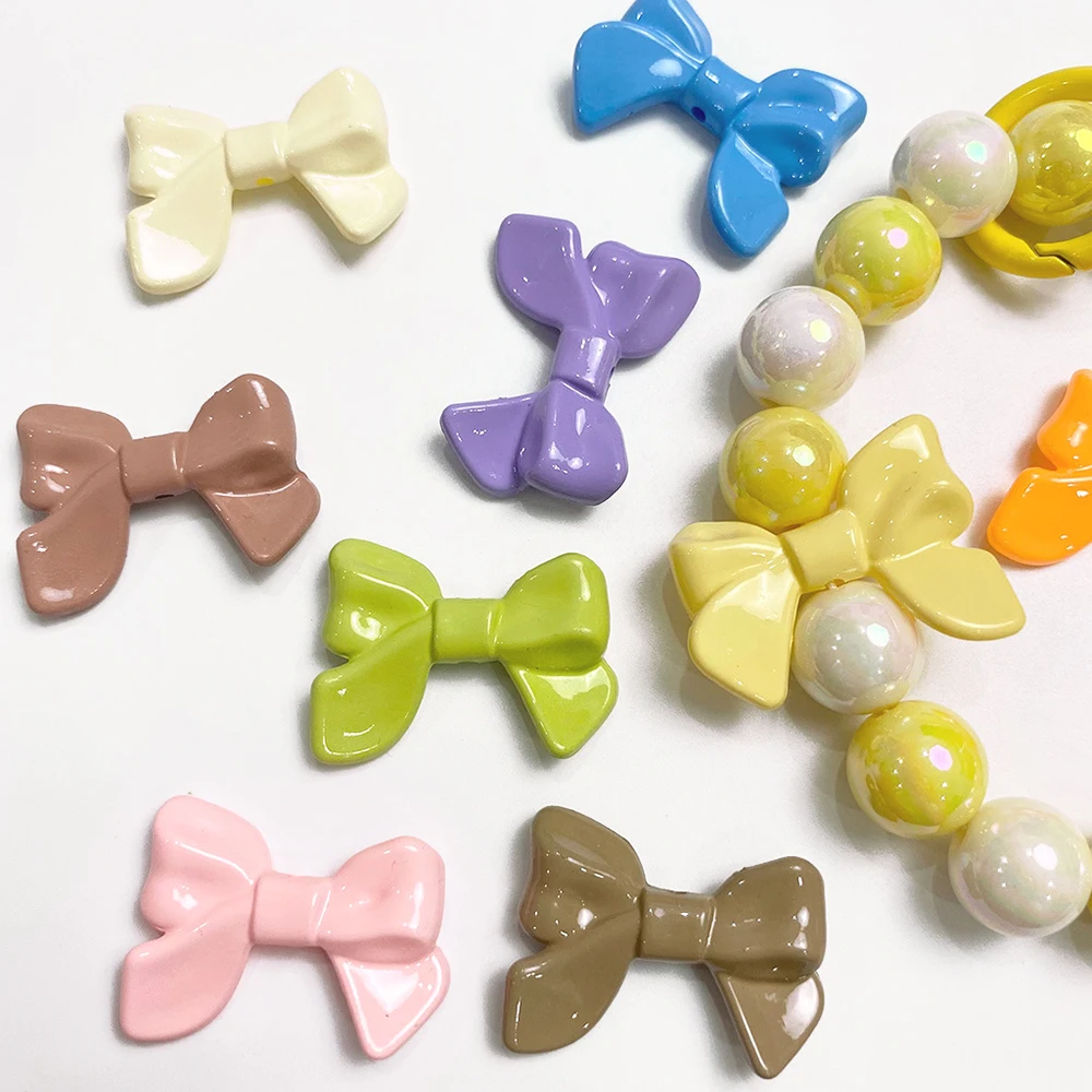 

5Pcs/lot 24mmx32mm Acrylic Beads Candy Color Cute Bow Shaped Spacer Beads for Jewellery Making Supplies Bracelet DIY Accessories