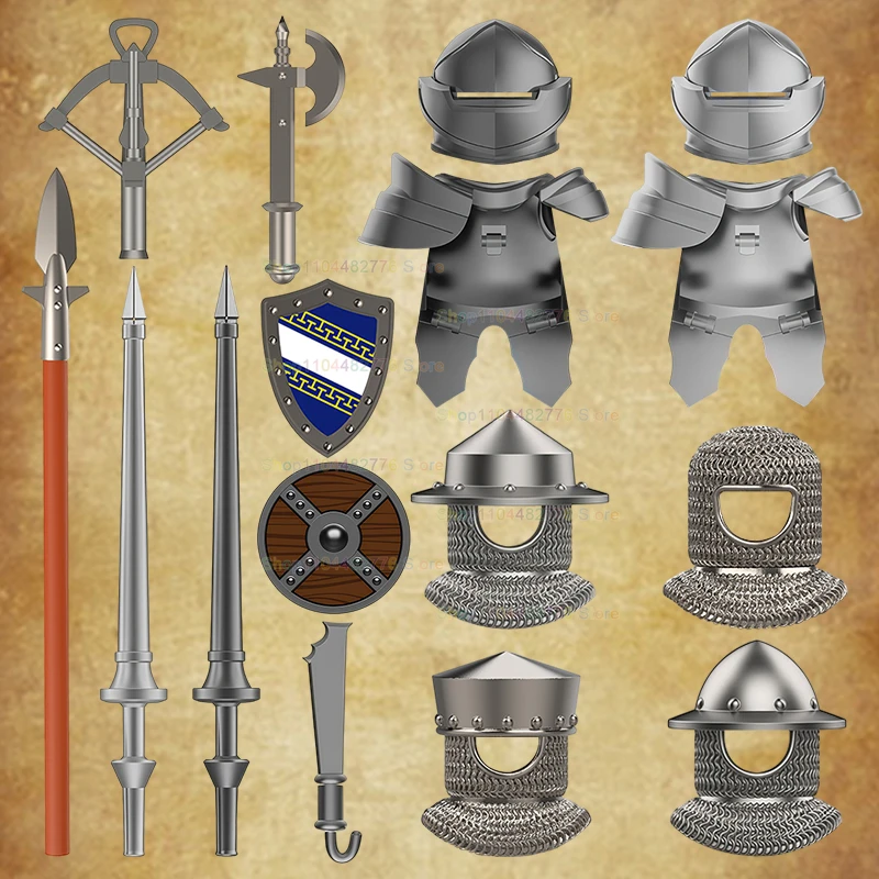 

MOC военные солдаты средневековья тяжелая броня рыцари аксессуары копье шлем доспехи куклы игрушки для детей подарки YL005-012