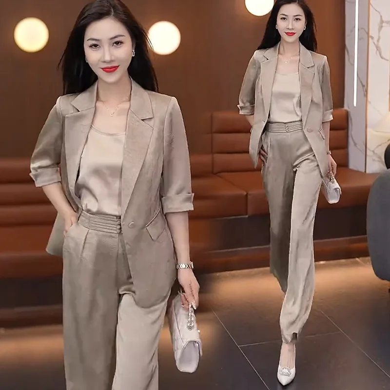 Fashion Business Small Suit Outfit Women\'s Clothing Spring New Western Temperament Small Casual Suit Jacket Three-Piece Suit