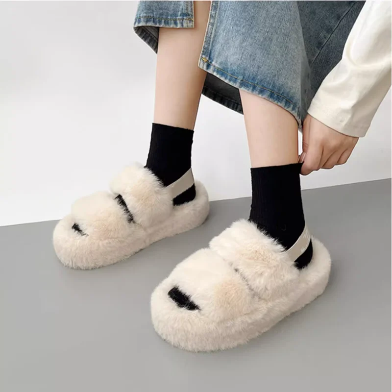 Fashion Mink Fur Slippers Hairy Sandals Slippers for Women Outdoor 2024 New Autumn All-Match Korean Cute Fluffy Chic Furry Shoes