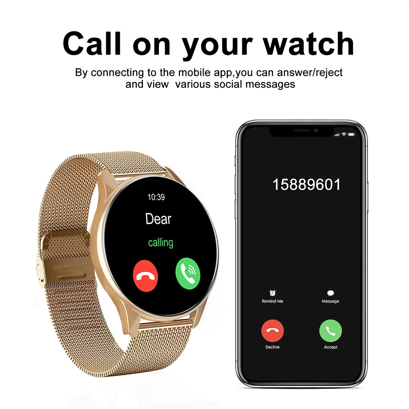 Smart Watch, Wireless Call/Dial, Multi-Sport Mode, Alerts, For Men and Women, Customized Wallpaper, iPhone/Andriod