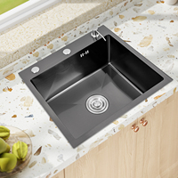 Kitchen Sink Stainless Steel Built-in Sink Matte Black Kitchen Tap with Soap Dispenser 1 Basin