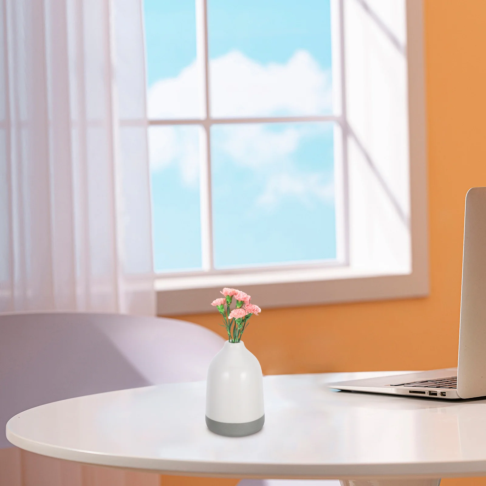 

1Pcs Round Ceramic Flower Vase Creative Design Flowerpot Dining Table Decoration Flower Container Practical Ornament