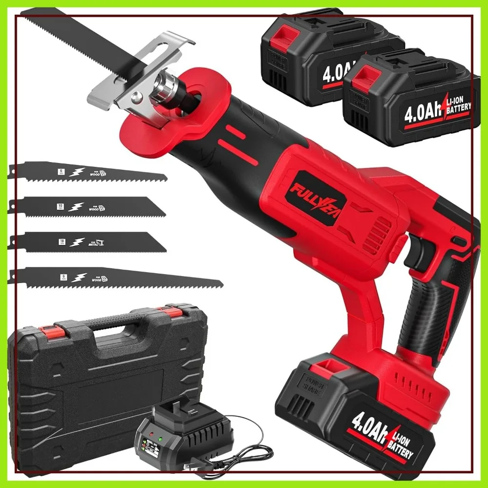 

Cordless Reciprocating Saw 3500 SPM Brushless, Tool-Free Blade Change, 2x4.0Ah Battery, for Wood Metal Plastic Cutting