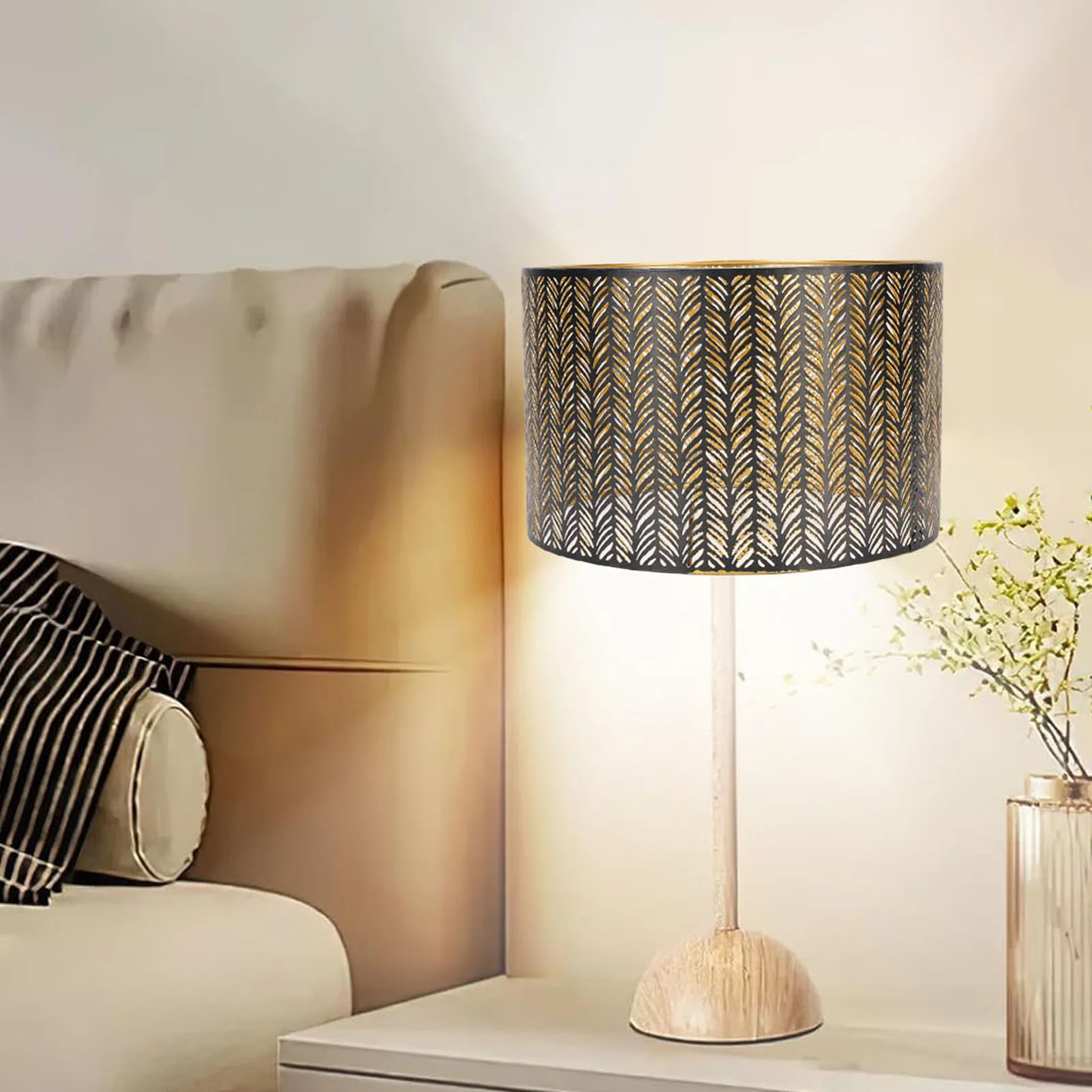 Table Lamp Replacement Shade Decorative Leaf Hollow Out Cylinder Metal Lampshade Iron Black and Gold E14 E27 for Wall Lamp