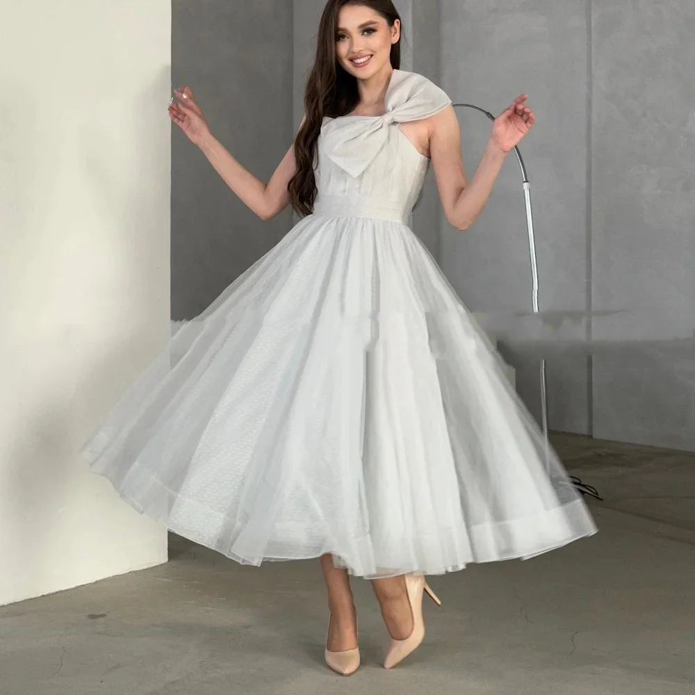 Muloong One-shoulder Tea-Length Women Elegant And Pretty Luxury Prom Dress