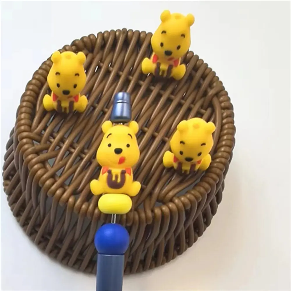 5 pçs winnie the pooh 3d focal contas de silicone mordedor jóias contas de grau alimentício para caneta chupeta corrente