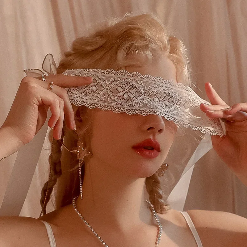 1pcs Lace Eye Mask For Women White Black Hollow-out Patch Blindfolds Adjustable Cosplay Prom Party Props Masks Game Mask image 2