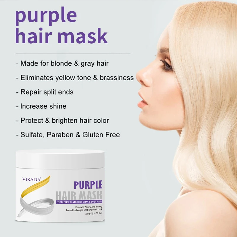 Purple Hair Mask for Blonde Hair Removes Brassy Yellow Tones Lightens Blonde Ash Silver Grays Hair Care Treatment Sulfate Free