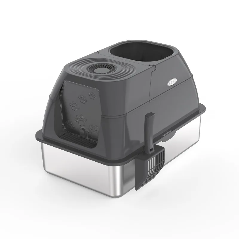 Household closed plus-size deodorizing stainless steel cat litter box removable and easy to clean pet cat toilet