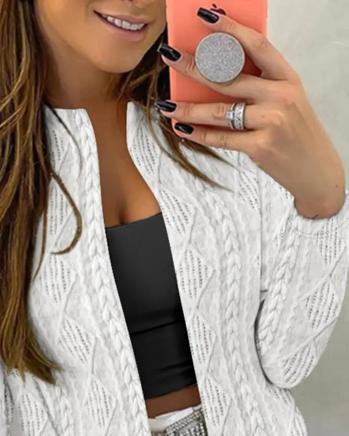 Jacquard and Diamond Patterned Open Jacket for Women In Autumn and Winter, Fashionable, Elegant and Personalized Short Jacket