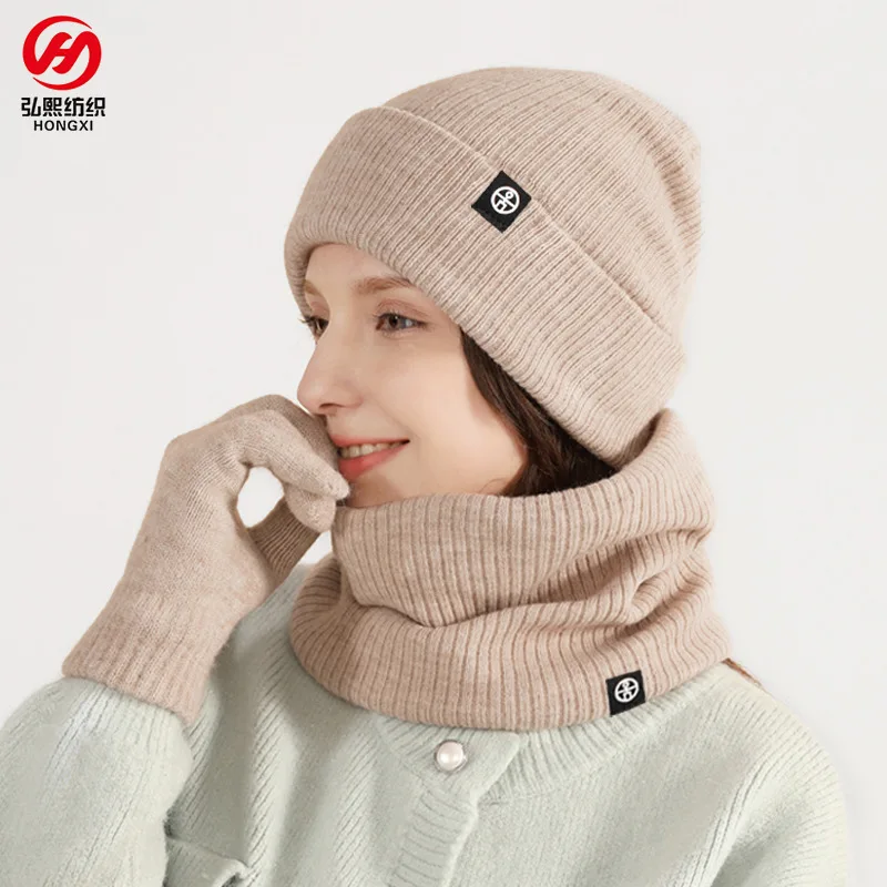 Winter Warm Wool Hat Scarf Gloves three-piece Set Windproof Adult Knitted Hat three-piece Set Gorro Mujer Invierno Scarf