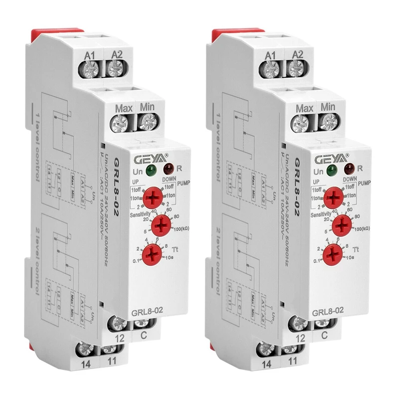 

2X GEYA GRL8-02 Liquid Control Relay Level Control Relay 10A ACDC24V-240V Wide Range Voltage Water Pump Relay