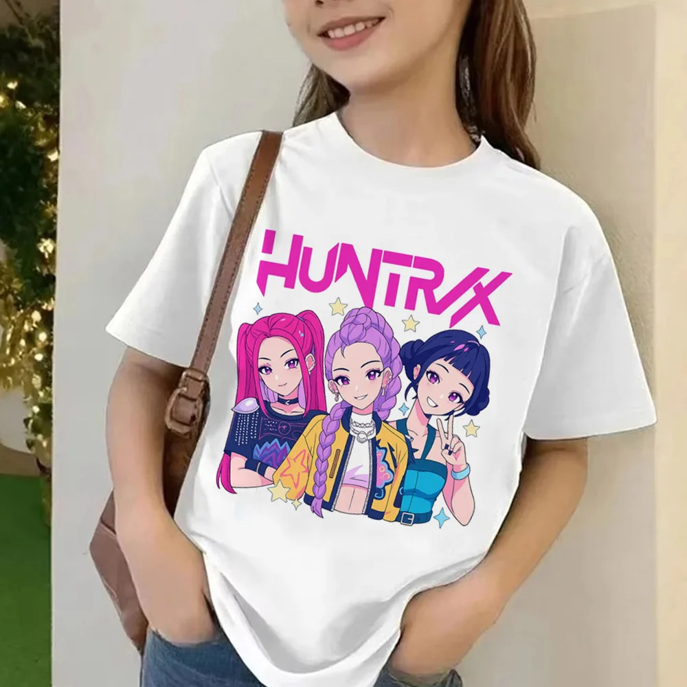 

Футболка в стиле 90-х годов с изображением K-Pop Demon Hunters, летняя футболка с короткими рукавами для детей, повседневные свободные топы с графическим принтом для девочек и мальчиков