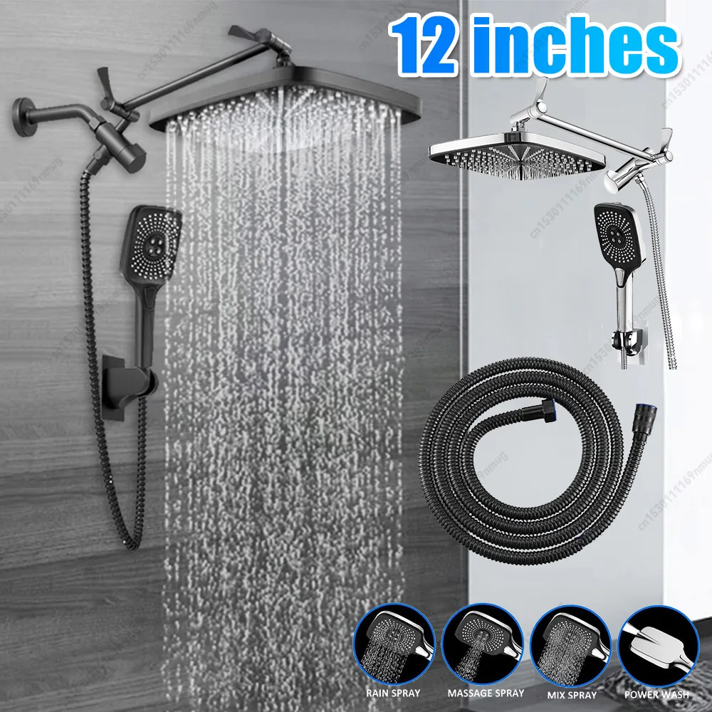 12 Inch Fixed Shower Head/Handheld Shower Head Combo Height/Angle Adjustable Hand Shower Head Shower Set Pressurized Shower Head