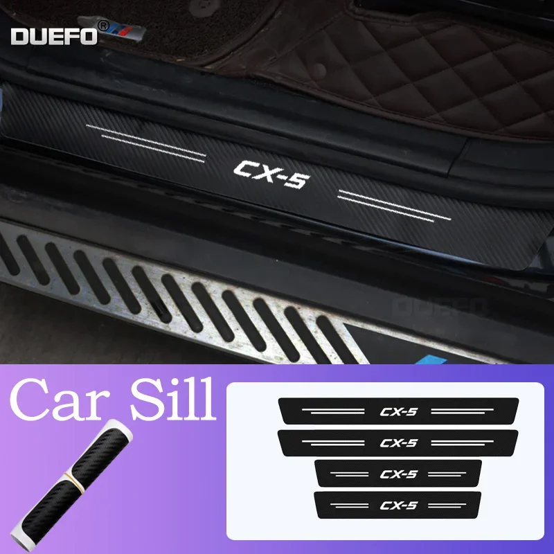 

4pcs Car Door Sill Protector Stickers For Mazda CX5 CX-5 CX 5 Leather Carbon Fiber Decor Decal Tuning Accessories