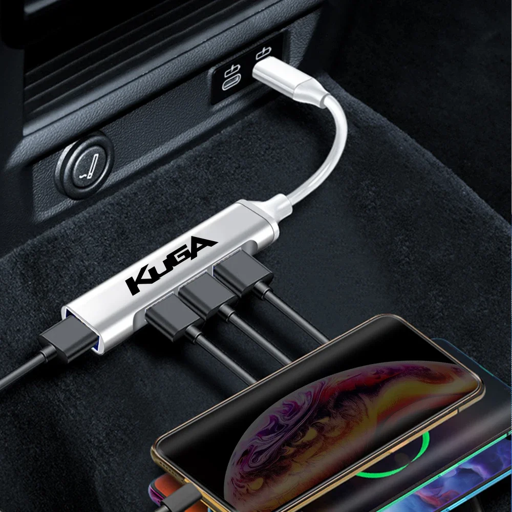 For Ford Kuga MK1 MK2 MK3 1 2 3 Auto Interior Accessories 4 In 1 Docking Station USB To Type-C Splitter Extension Adapter