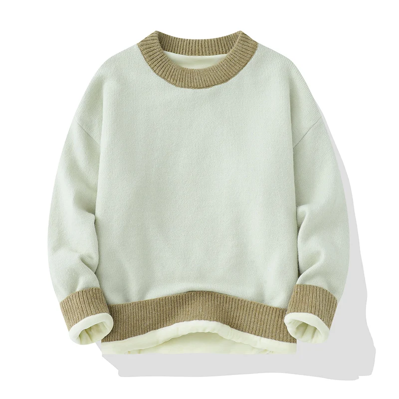 

Screw Thread Flocking Contrast Color Autumn Winter Men's Clothing Lantern Long Sleeve Pullover Sweater Knitted Boyfriend Tops