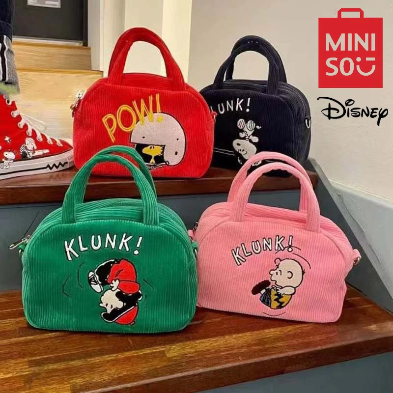 MINISO Disney Serie Snoopy Corduroy Cute Cartoon Shoulder Bag Embroidered Handbag Canvas Bag Women Fashion Casual Crossbody Bag