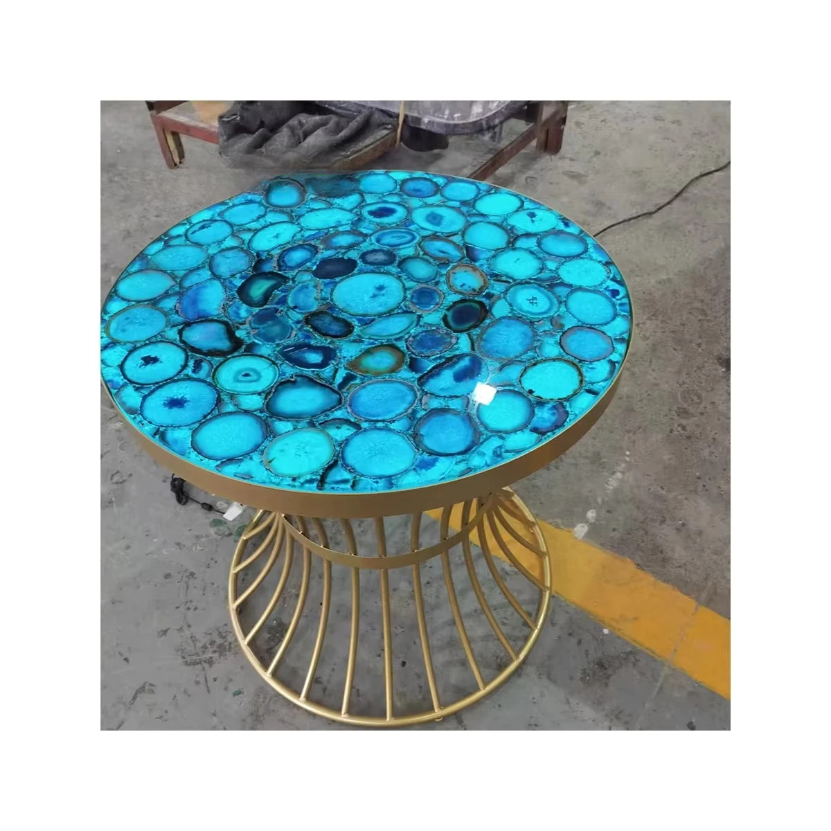 Luxury Lighting Furniture Blue Onyx Semi-Precious Stone Table with LED Light