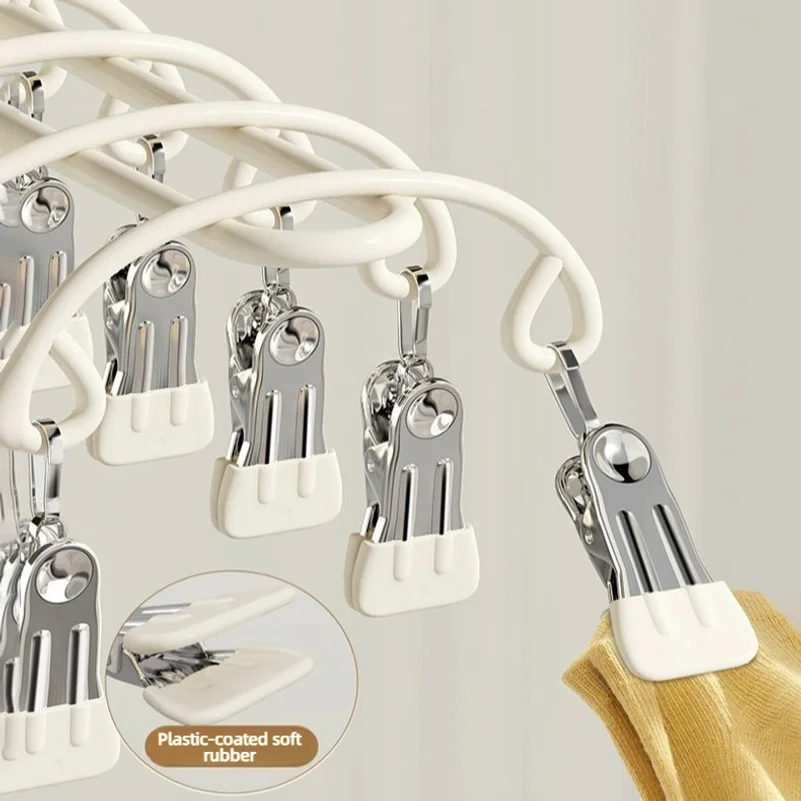 Stainless steel sock drying rack with 20 clips, suitable for student dorms, a versatile and practical household clothes rack