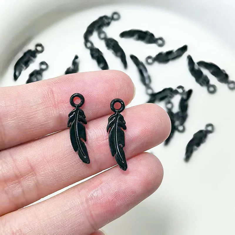 

10pcs Black alloy feathers Charms pendant For make jewelry Necklace earrings make fittings