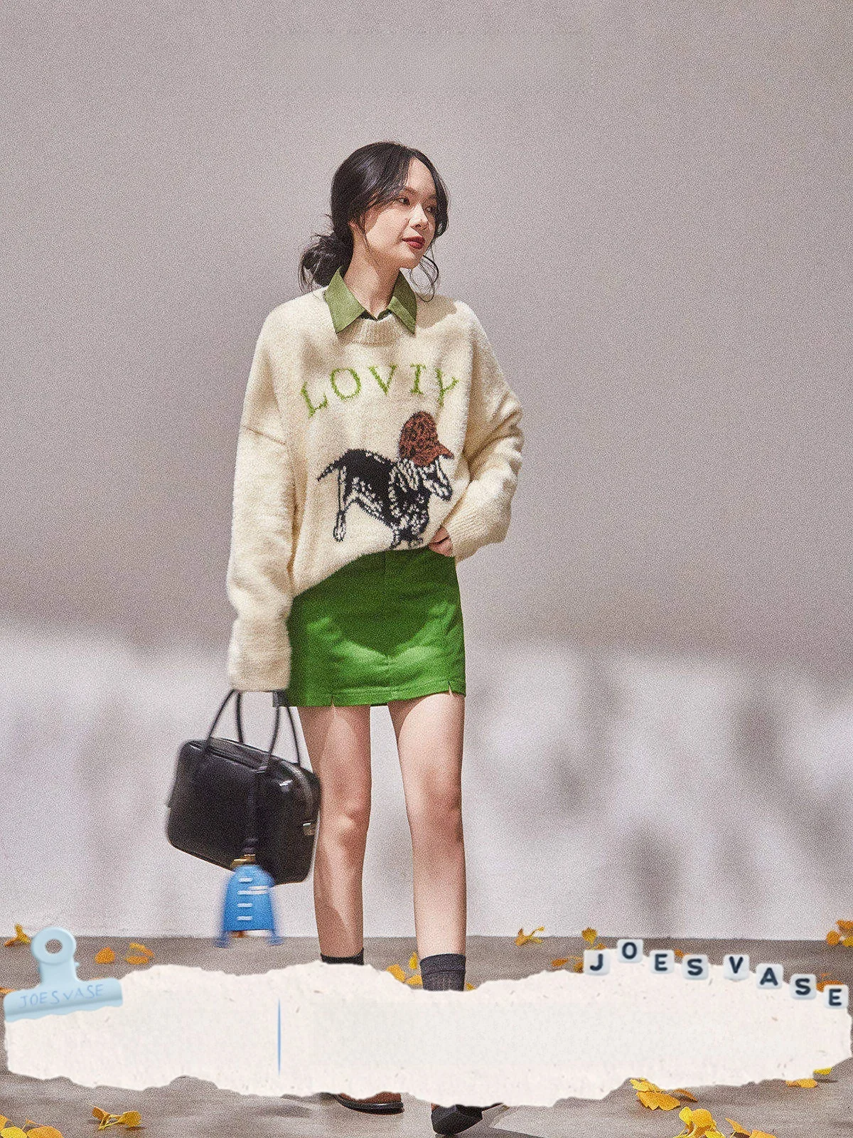 

Loose Women's Knitwear Sweater in Beige Color Blo Design Autumn New Sle Vintage Contrast Color Slimming Top by Yuhuazun