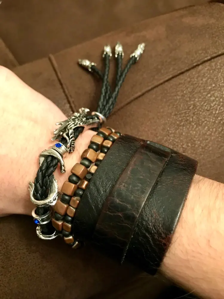 Vintage Black Leather Rope Dragon Bracelets For Women Men Hands Jewelry