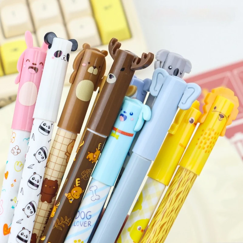 12/6/2PCS Cute Animal Pen with Erasable Black Ink Erasable Gel Pens for Class Gift Party Favor Smooth Writing Fine Point Pens
