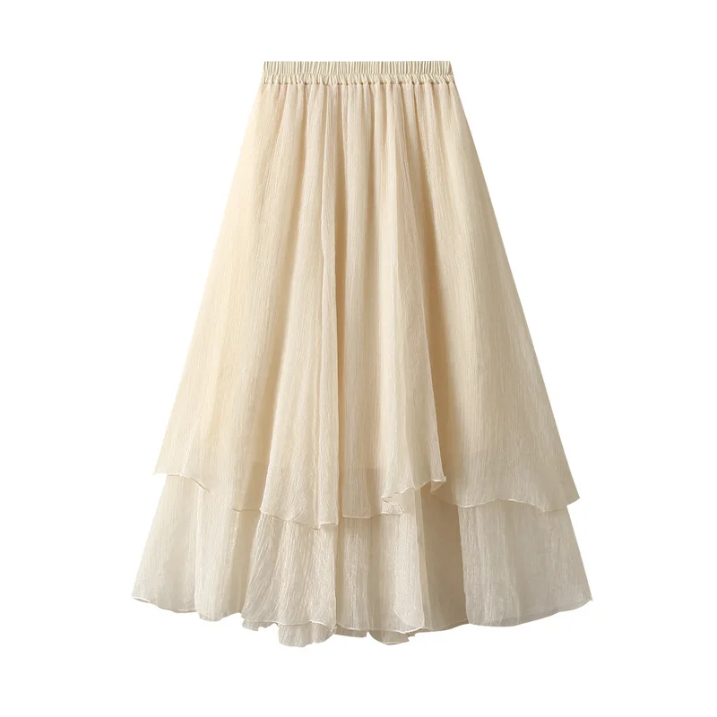 

Spring Summer Vintage Long Tulle Women Elastic High Waist Mesh Skirts Pleated Tutu Female Jupe Longue Korean Skirt