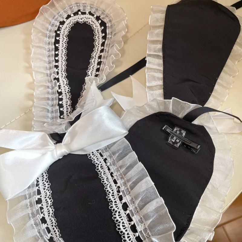 2025 뉴 다크 레이스 보우 토끼 헤어 밴드 로리타 메이드 하라주쿠 고딕 헤어 클립 Y2K 스위트 소녀 헤어 액세서리