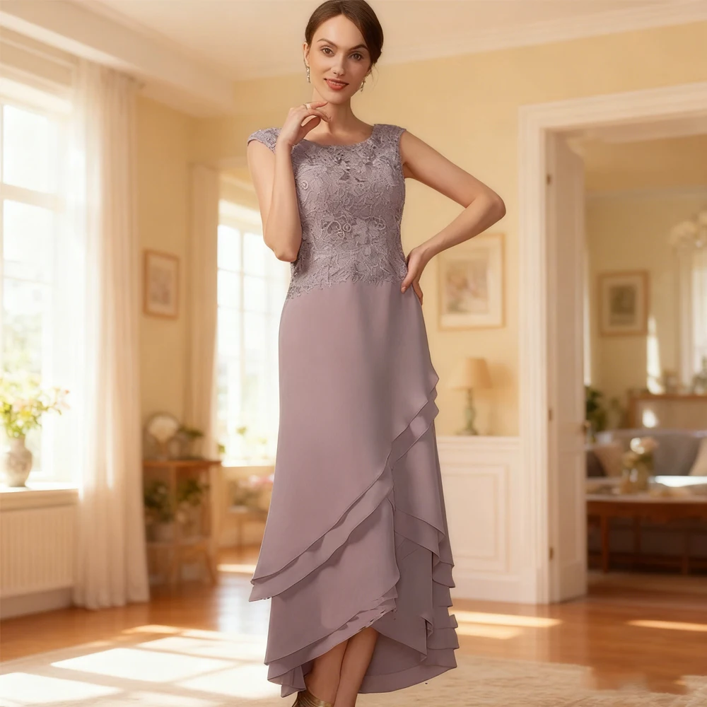 

Scoop Cap Sleeve Mother of Bride Dresses for Women Sleeveless Ankle Length Wedding Party Gown with Lace 2025 Vestido De Noche