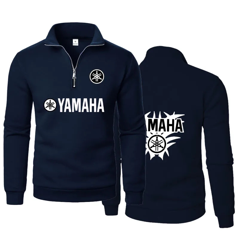 Yamaha Motorcycle Large Size Long-Sleeved T-shirt with Zipper Stand-Up Collar Muscle Man Golf Sport Polo Pullover Thick Fleece