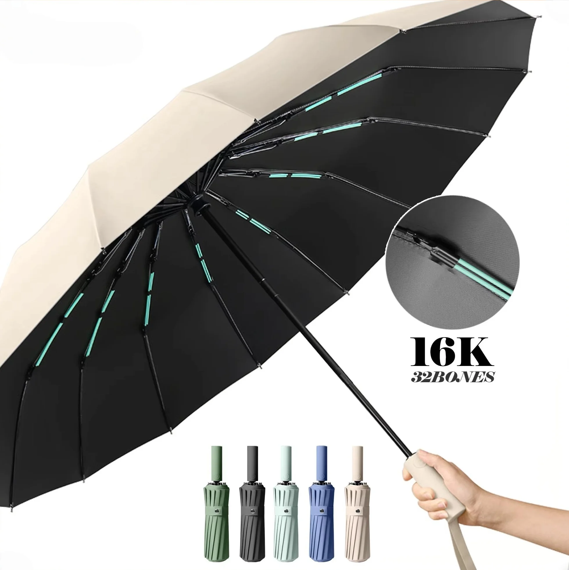 Protector contra la lluvia de 24 huesos, plegable automático, duradero, reforzado con el viento, protección solar, opacidad