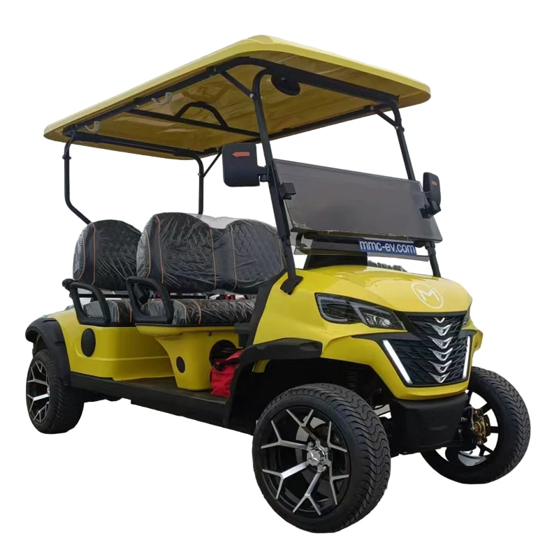 Yellow D type golf cart 2+2 seats 4 seats 6 seats electric off-road golf cart with bumper golf cart