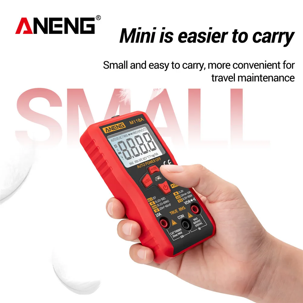 ANENG M118A Digital Mini Multimeter Tester True Rms Auto Mmultimetro Tranistor Meter with NCV Data Hold 6000 Counts Flashlight