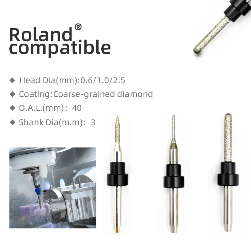 

Roland Compatible Ceramic Milling Cutter Lithium Disilicate Milling Burs 0.6/1.0/2.5mm Emax Milling Tools For Roland Dwx-42W