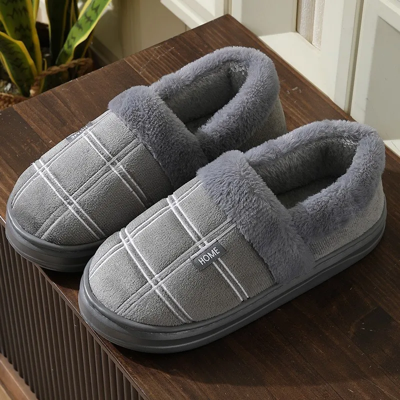 جديد حجم كبير 50 51 الرجال نعال من القطن شتاء دافئ نعال قماش المنزل سميكة وحيد الشرائح عدم الانزلاق مريحة الذكور أحذية دافئة