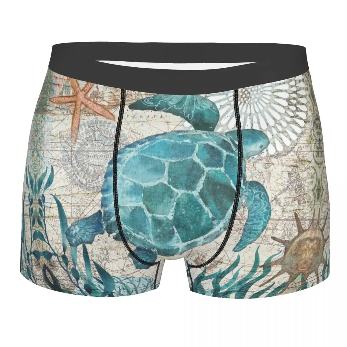 Custom Vintage Sea Turtle Underwear Men Breathable Marine Life Boxer Briefs Shorts Panties Soft Sexy Underpants For Male