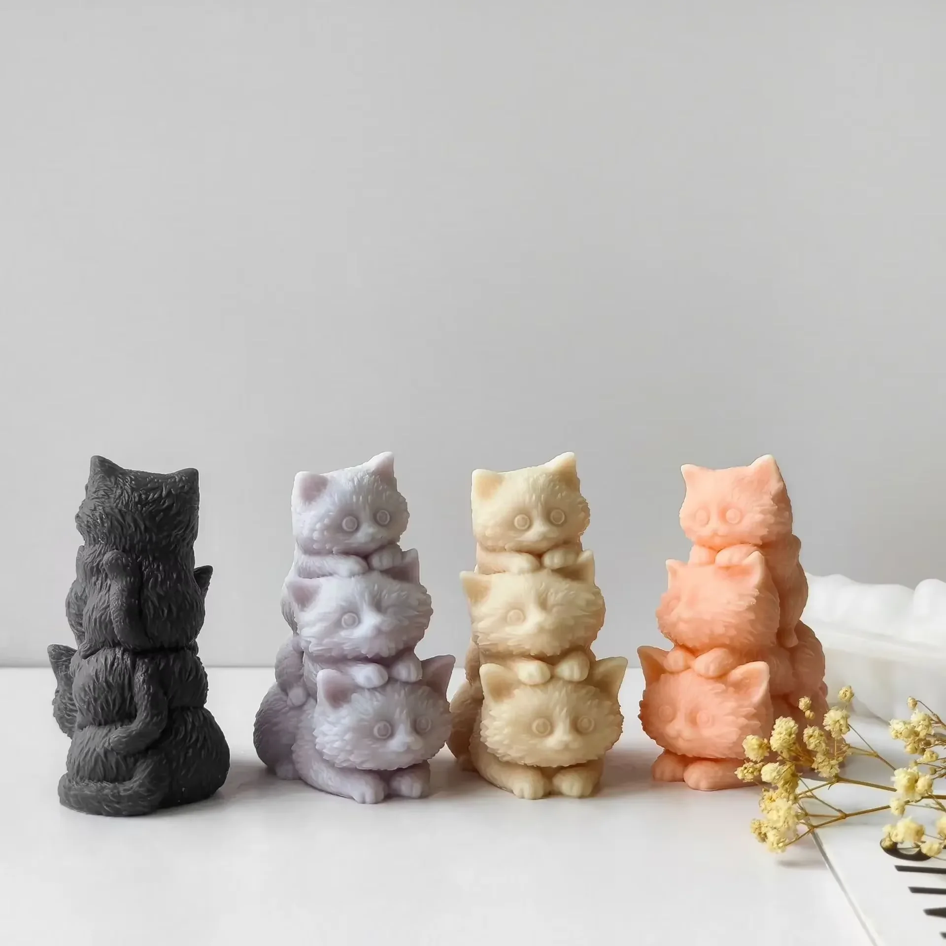 3D Kitten Candle Silicone Mold Handmade Gifts Cat Plaster Resin Ornaments Mould Soap Candle Making Supplies