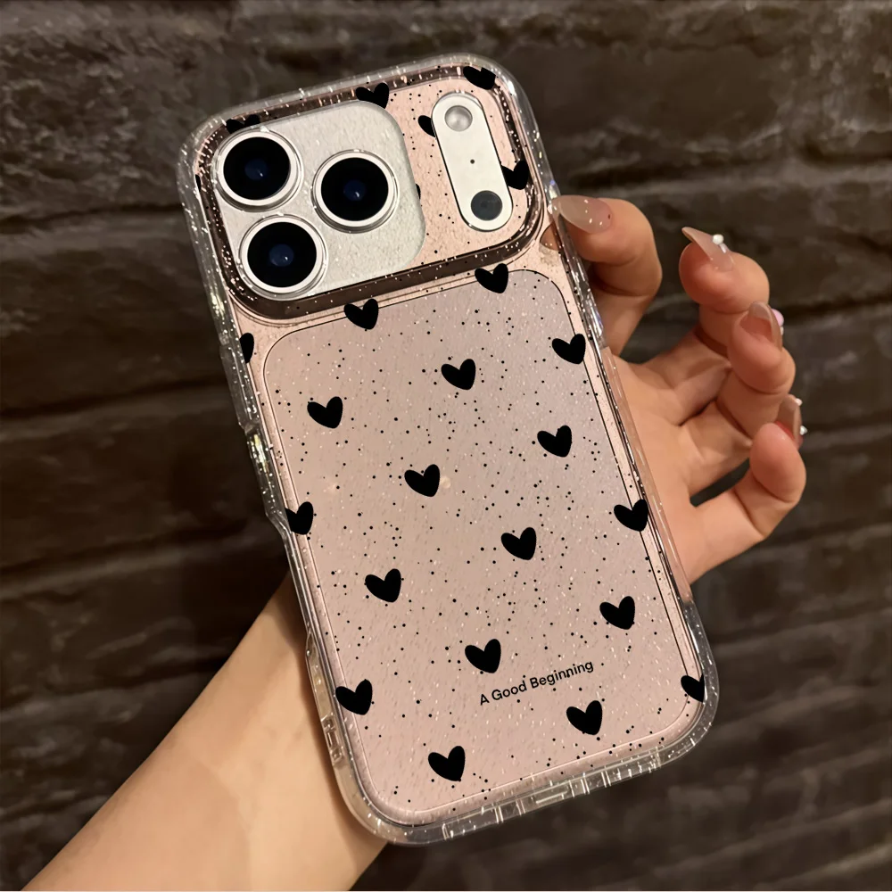 Pink Love Heart Clear Glitter Phone Case For iPhone 17 13 16 15 11 12 14 Pro Max 17 Air XR X 16e Case Soft TPU Shockproof Cover view 6