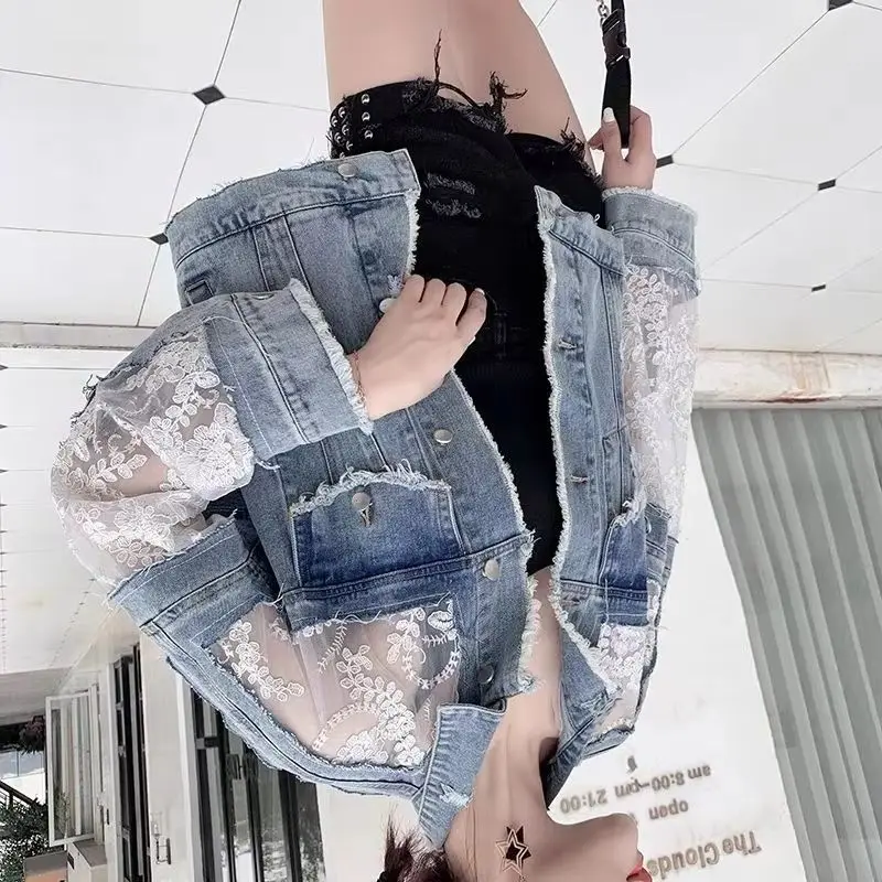 

Spring and Autumn New Versatile Loose Double-layer Lace Mesh Perspective Embroidery Lace Short Jacket Exquisite Simple Casual