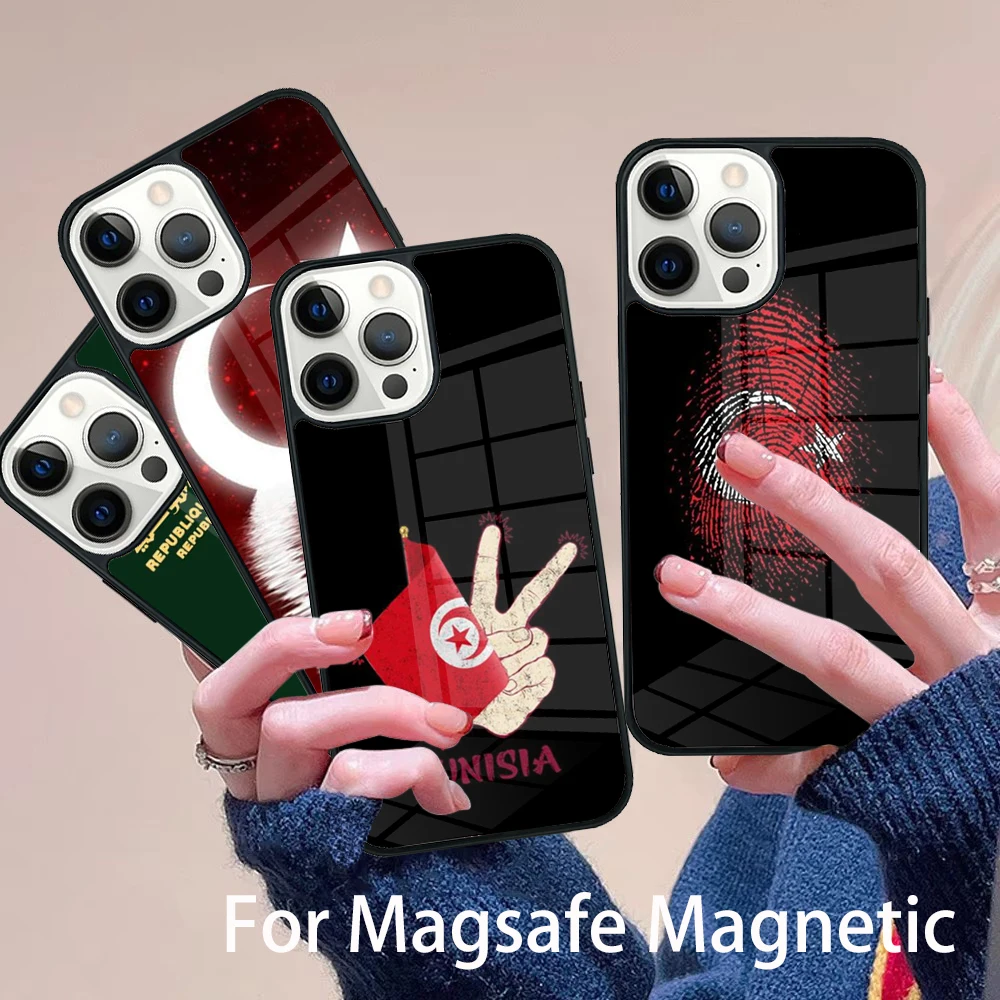 

Tunisian Passport Flag Phone Case Magesafe Magnetic Wireless Charge Cover For IPhone 16 11 12 13 14 15 Pro Max Plus Mini