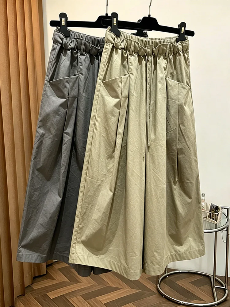 High Waist Straight Leg Wide Leg Pants Women's Summer New Style Casual Seven-Foot Cotton Linen Blend Workwear Pure Color Pleated