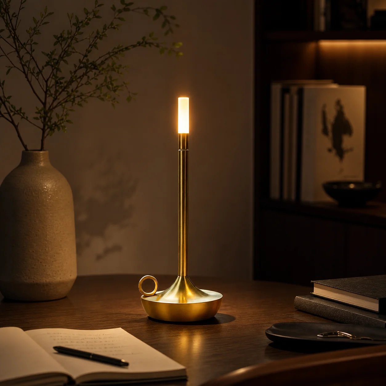 WWPPU Aladdin Table Lamp Flameless LED Candle Light 3 Level Dimmable Touch Control Rechargeable Bedside Desk Bar Ambient Lamp