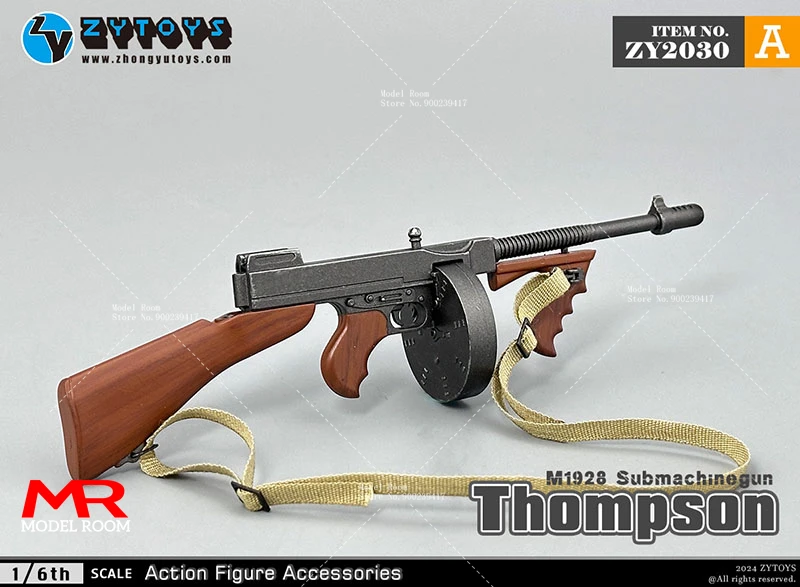 ZYTOYS-Pistolet mitraillette Thompson, modèle d'arme, accessoires de scène, figurine d'action de soldat, poupées de corps, Fit 12 en effet, échelle 1/6, M1928, ZY2030