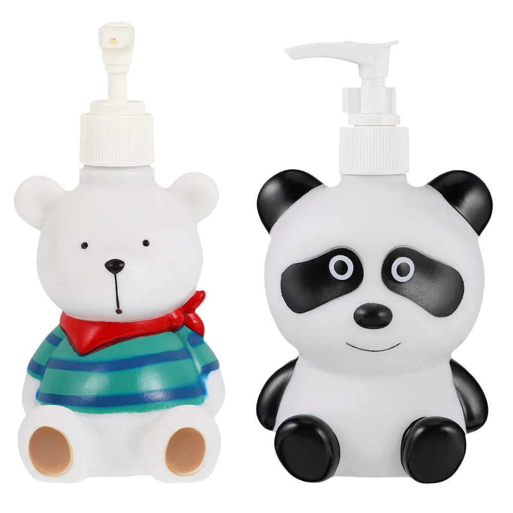 2 Pcs Press Bottle Bathroom Lotion Dispenser Body Wash Sub Bottles Shampoo Liquid Soap Holder Cartoon Pump Kids