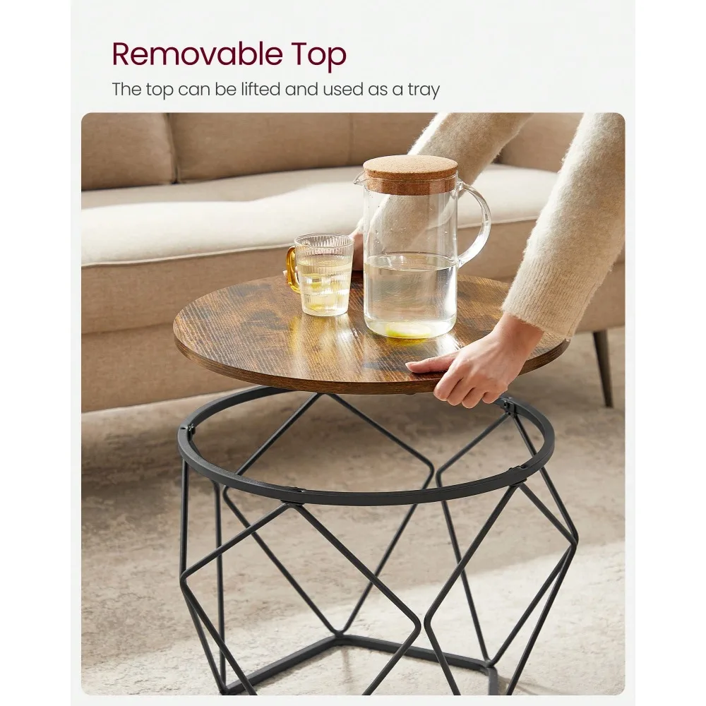 

Small Coffee Table Set Of 2, Round Coffee Table With Steel Frame, Side End Table For Living Room, Bedroom, Office